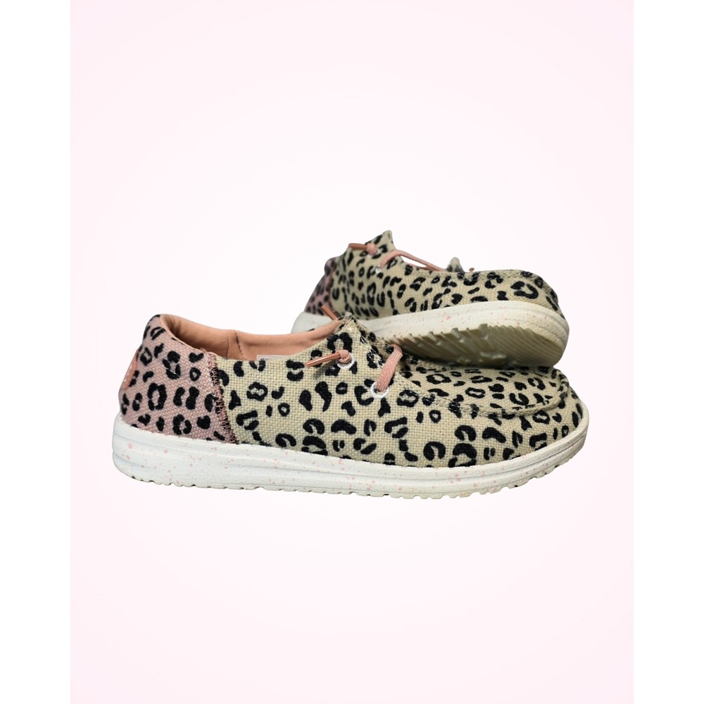 Hey Dude Wendy Youth Funk Leo Leopard Print Shoes US YT5 40434-1LV